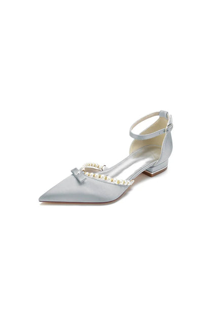 Pearl Bow Buckle Strap Pointed Toe Flats