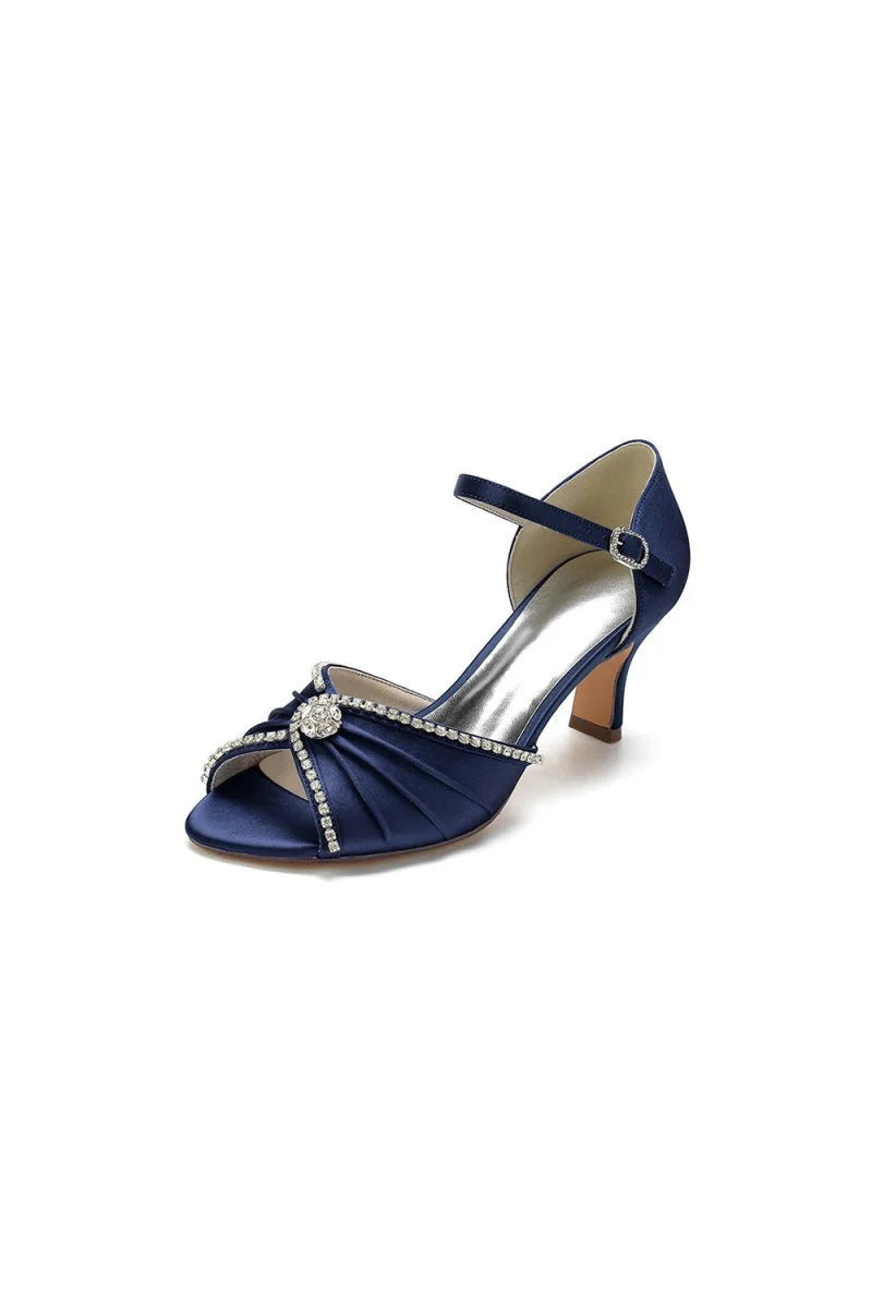 Crystal Open Toe Buckle Strap Chunky Heels