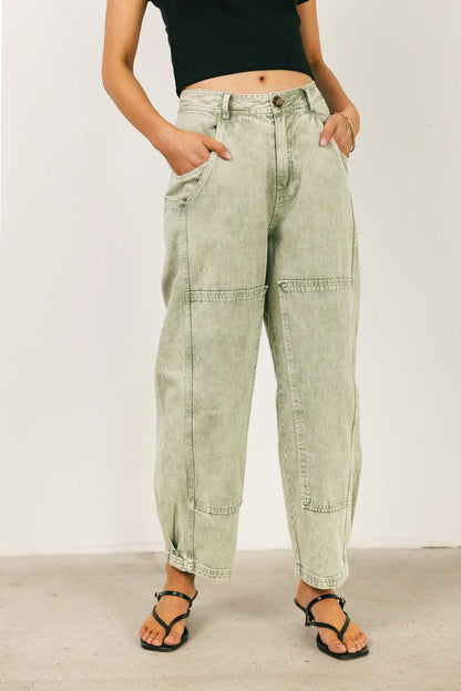 Angela Barrel Jeans in Olive FINAL SALE