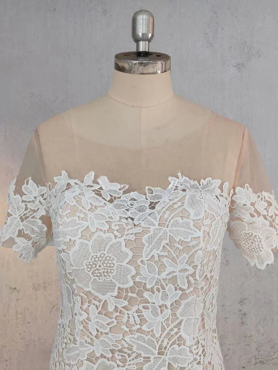 Mermaid Scoop Illusion Neck Floral Wedding Dress