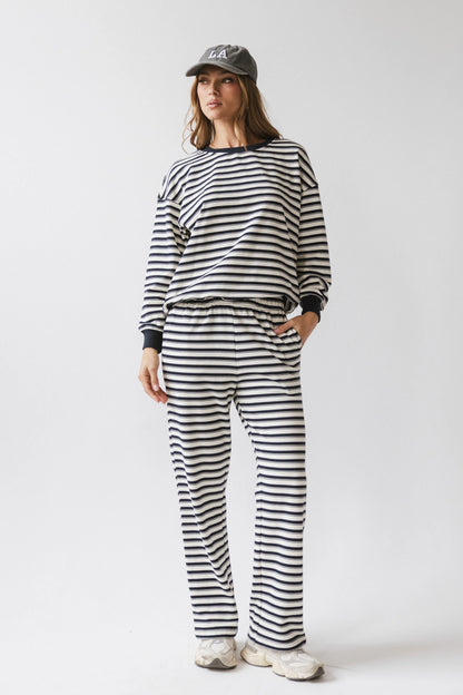 Taya Striped Wide Leg Pants in Navy FINAL SALE