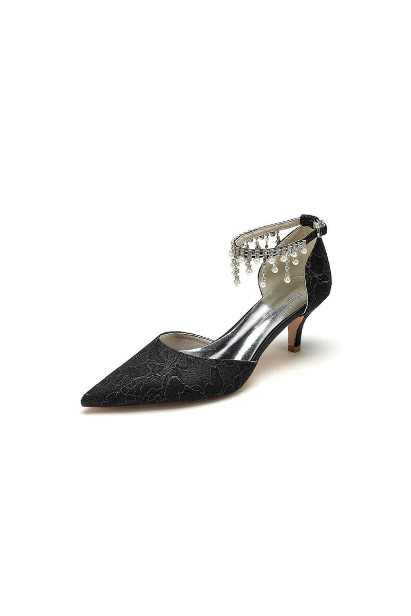 Pointed Toe Pearl Chain Strap High Heels