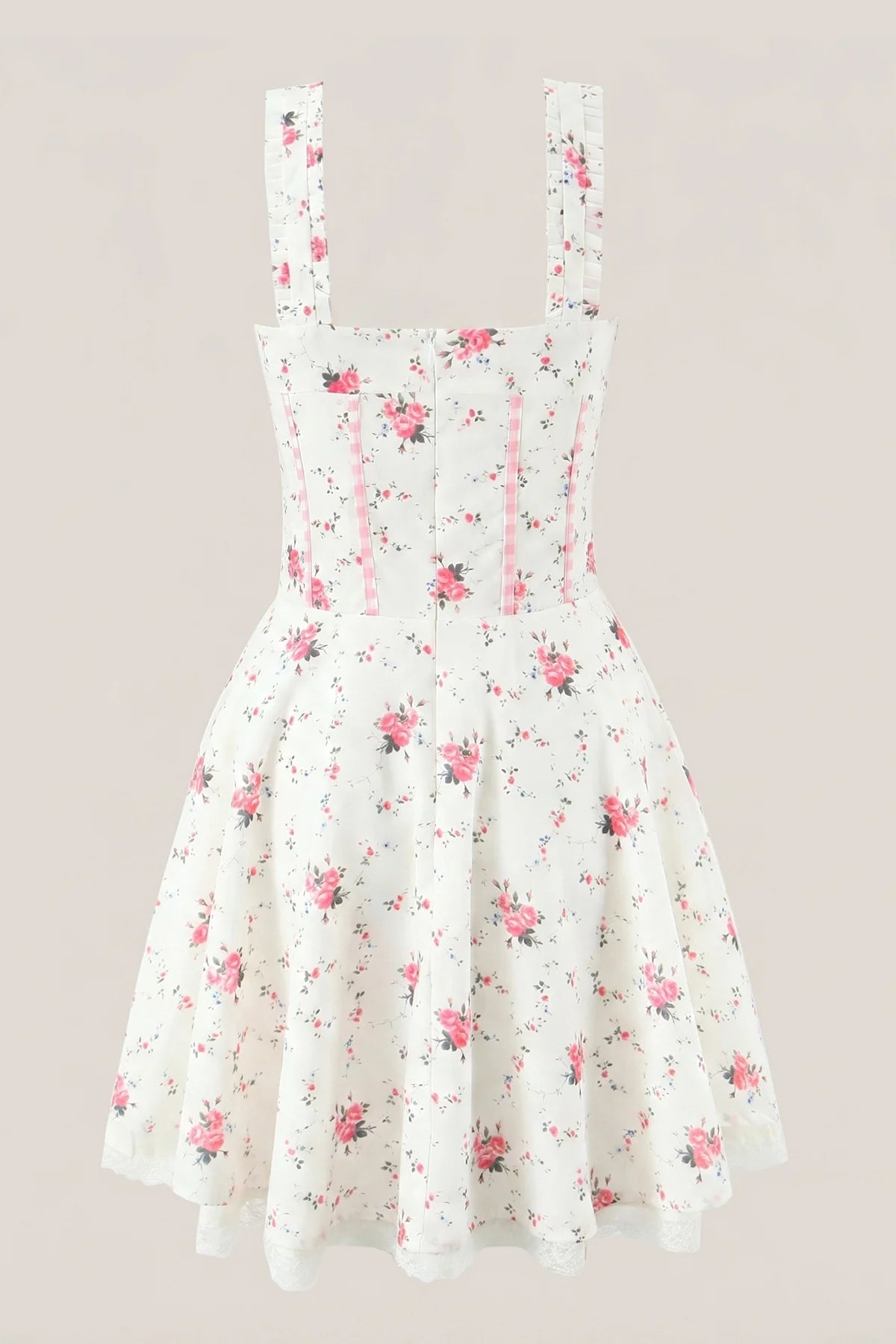 White Warm Rose Print Cotton Mini Dress