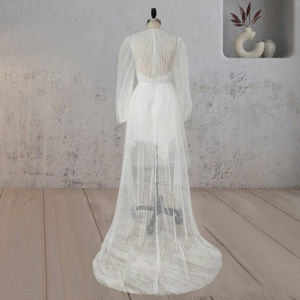 A Line Polka Dot Illusion Charm Asymmetrical Wedding Dress