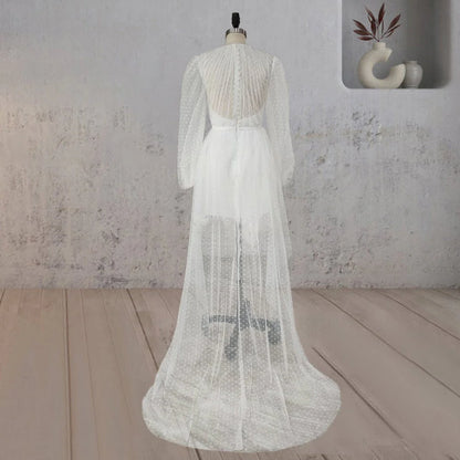 A Line Polka Dot Illusion Charm Asymmetrical Wedding Dress