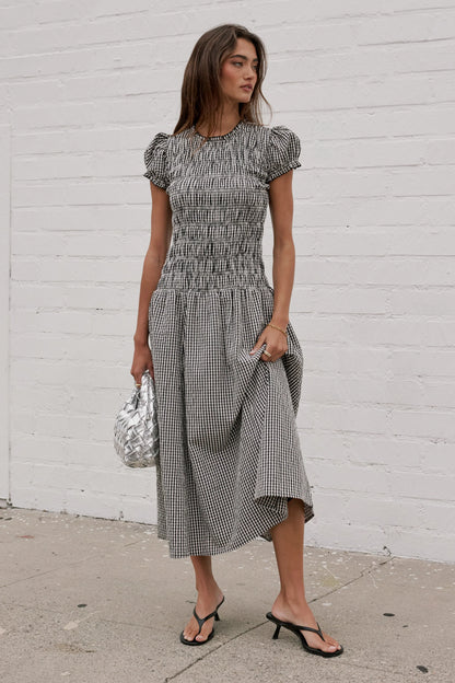 Opal Gingham Maxi Dress in Black