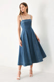 SUMMER INDIGO DENIM MIDI DRESS