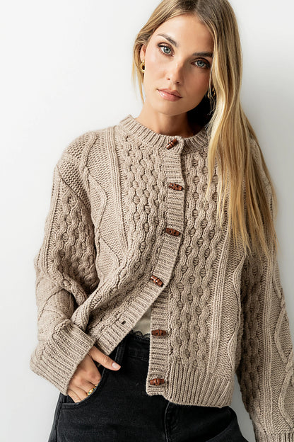 Noah Cable Knit Cardigan in Taupe FINAL SALE
