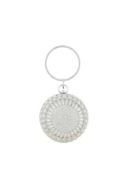 Womens Round Beaded Evening Clutch Bag