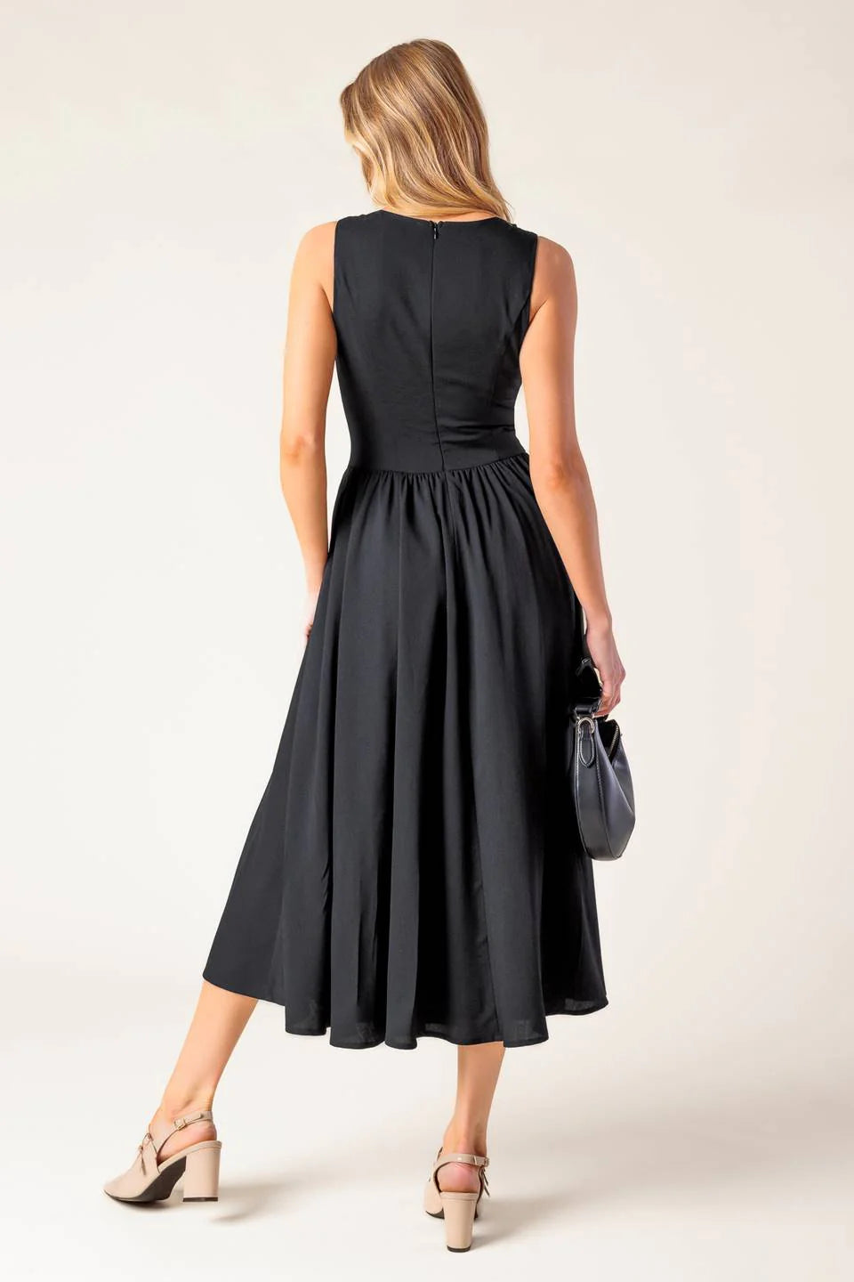 FOR THE RECORD SCALLOP V MIDI DRESS BLACK
