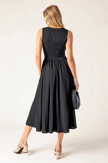 FOR THE RECORD SCALLOP V MIDI DRESS BLACK