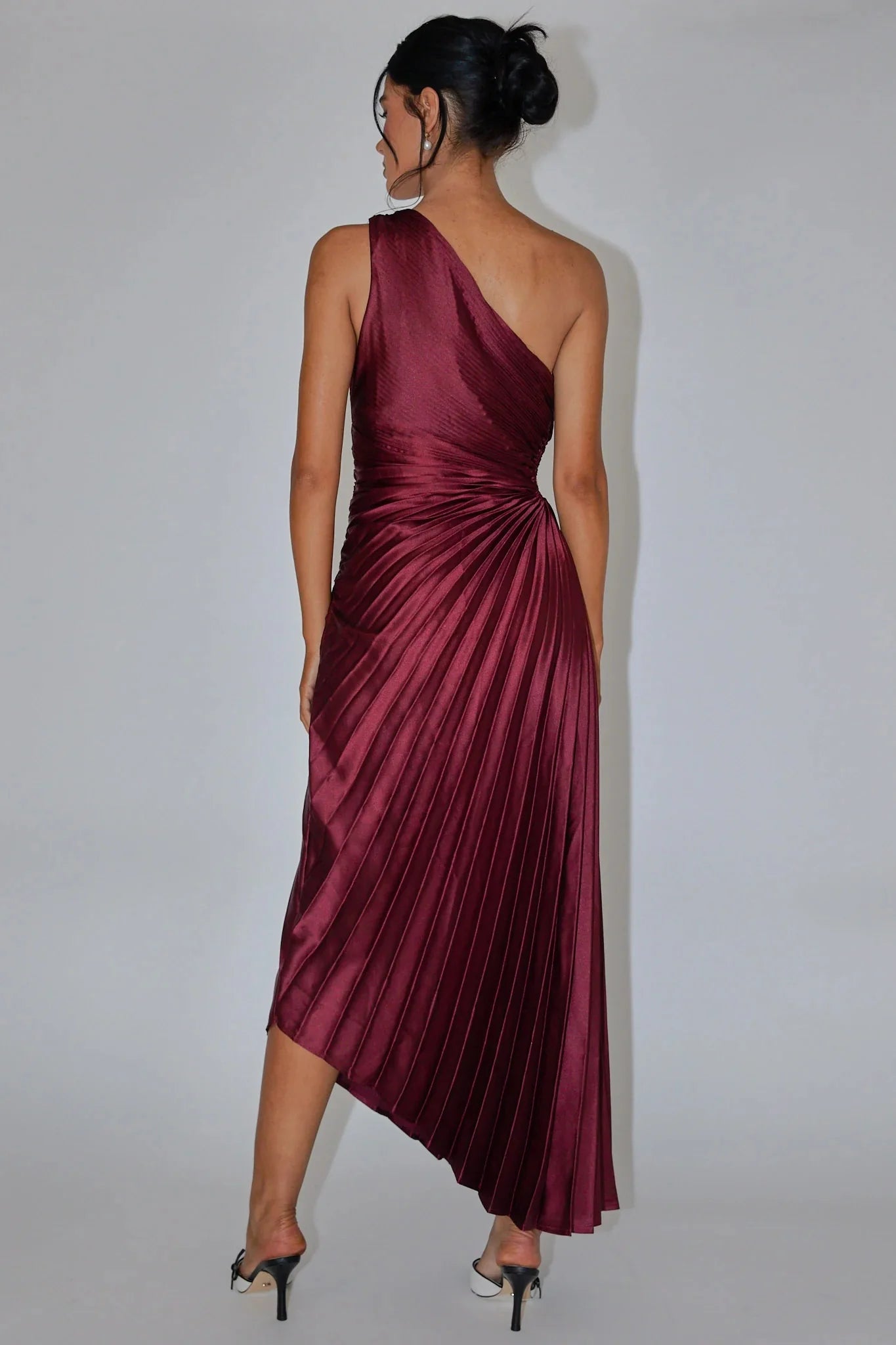 Panama Maxi Dress Wine Pleated Dress With Side Cut Out