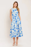 PORCELAIN BLUE FLORAL MIDI DRESS