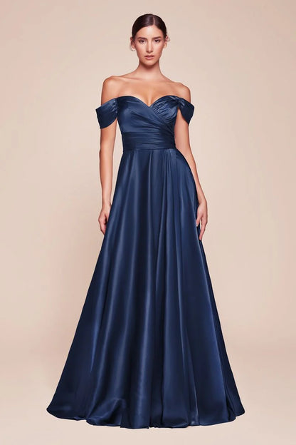 JILLIAN GOWN A LINE SOFT SATIN OFF THE SHOULDER DRESS