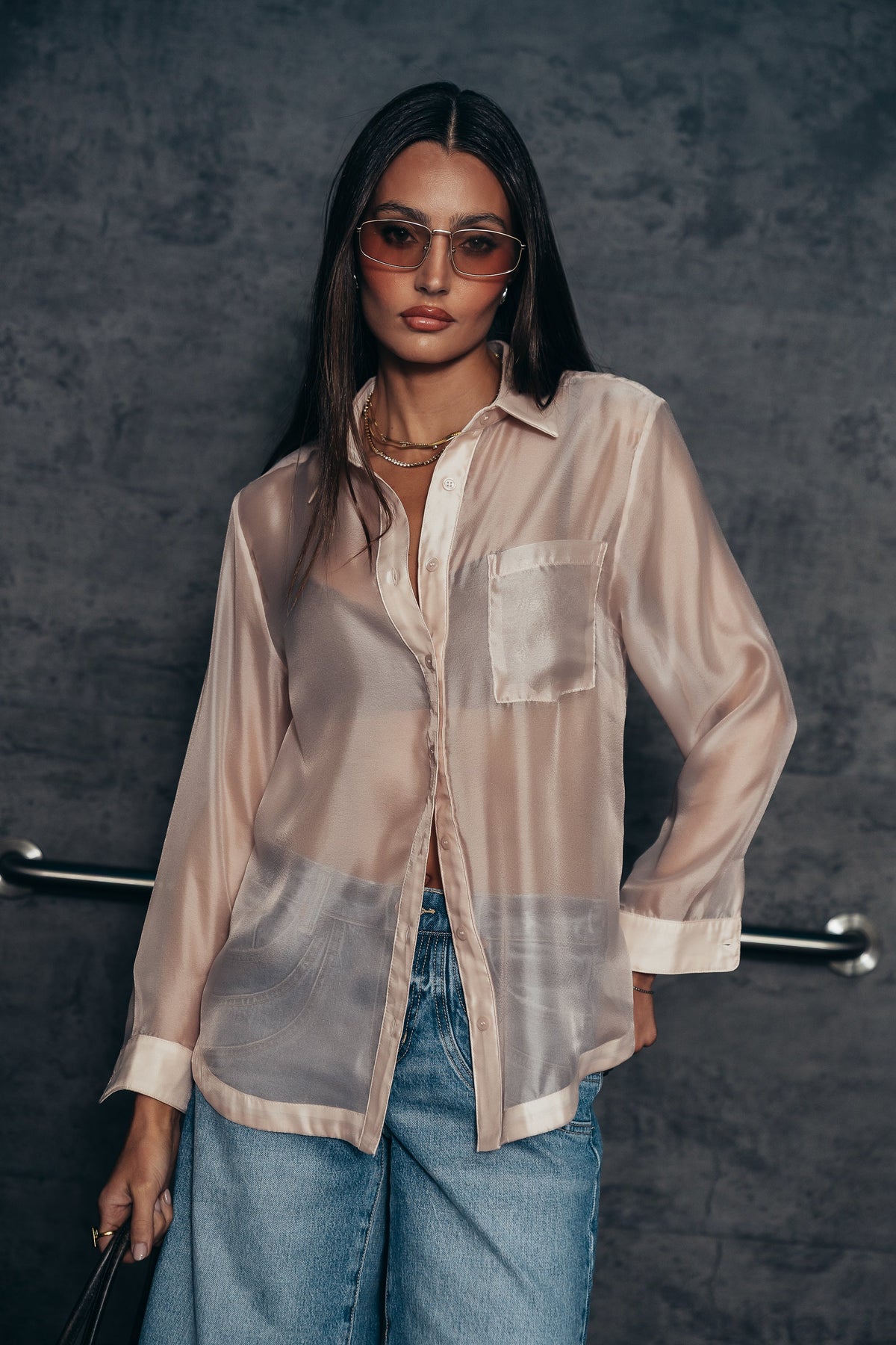 Liberty Sheer Button Up Blouse in Blush FINAL SALE