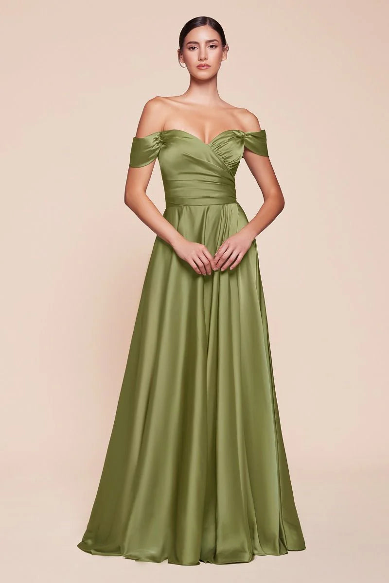 JILLIAN GOWN A LINE SOFT SATIN OFF THE SHOULDER DRESS