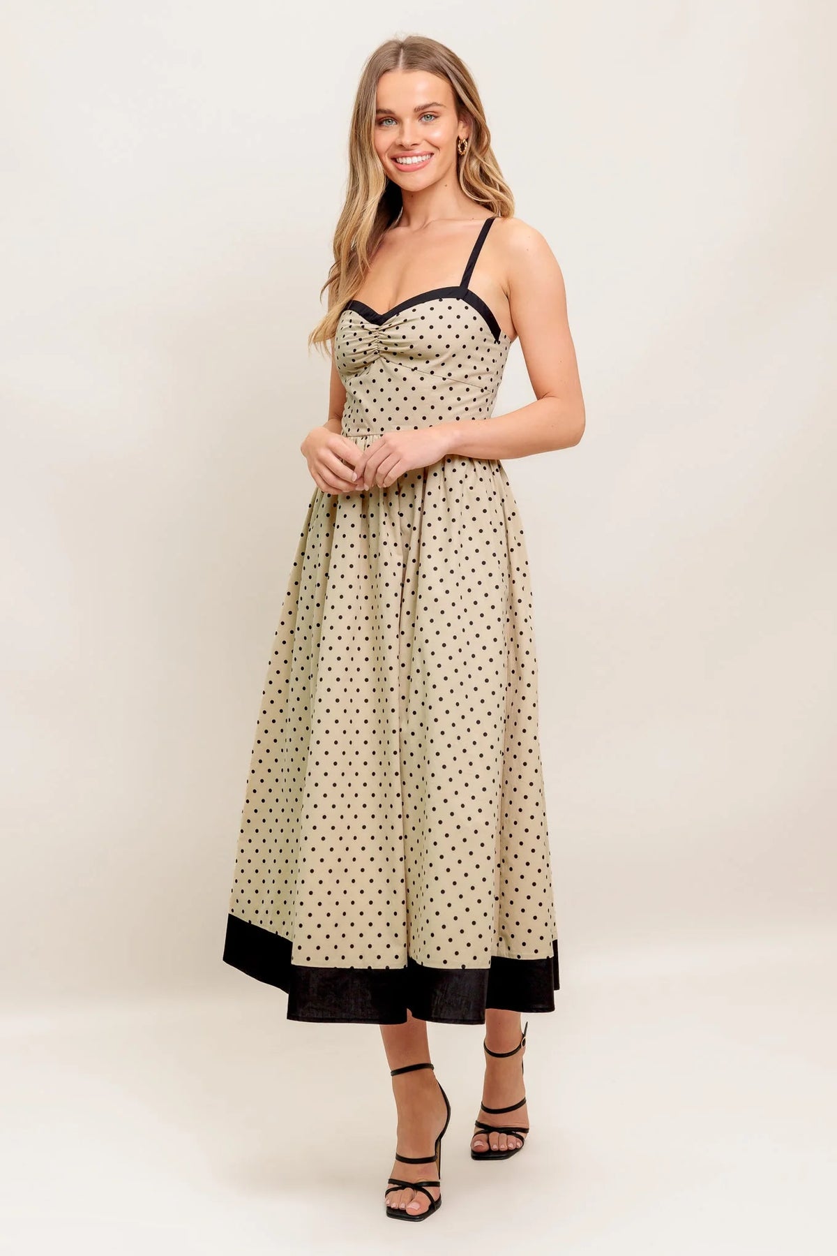 POLKA DOT PASSION MAXI DRESS TAUPE