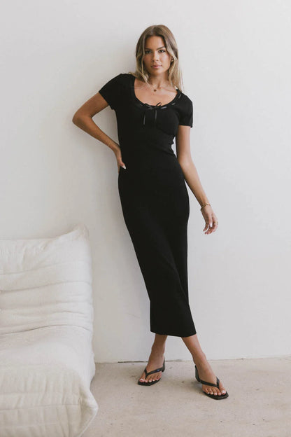 Ariah Ribbon Trim Sweater Dress in Black FINAL SALE