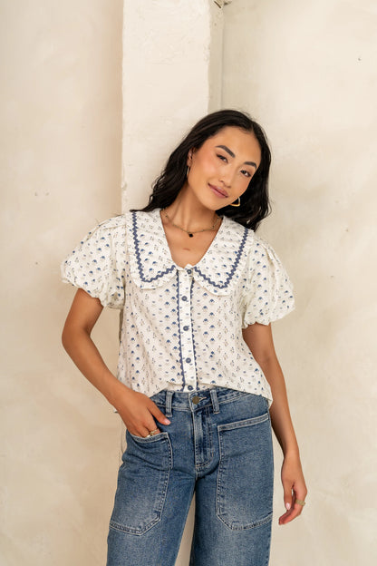 Kayla Collared Blouse in Cream
