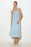 CAREFREE DAYS BLUE PINSTRIPE MIDI DRESS