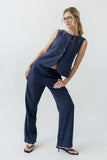 Vivienne Pinstripe Wide Leg Pants in Navy