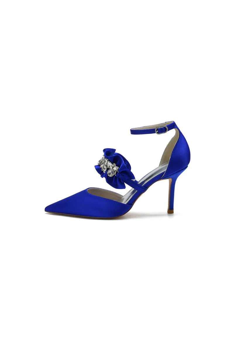 Cocktail Pointed Toe Crystal Buckle Strap High Heels