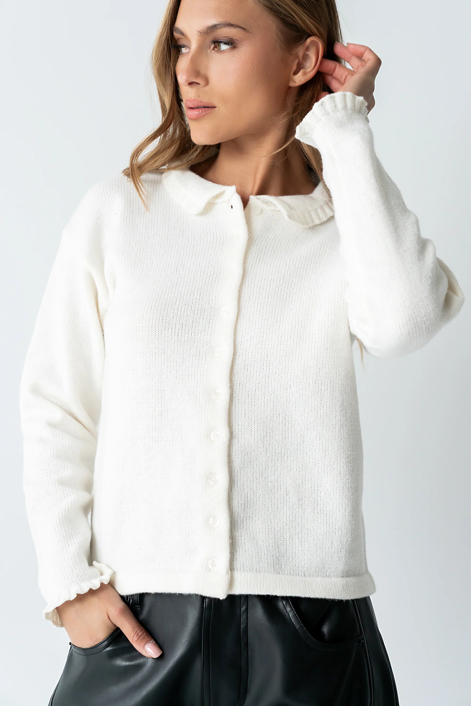 Trixie Ruffled Cardigan in Ivory