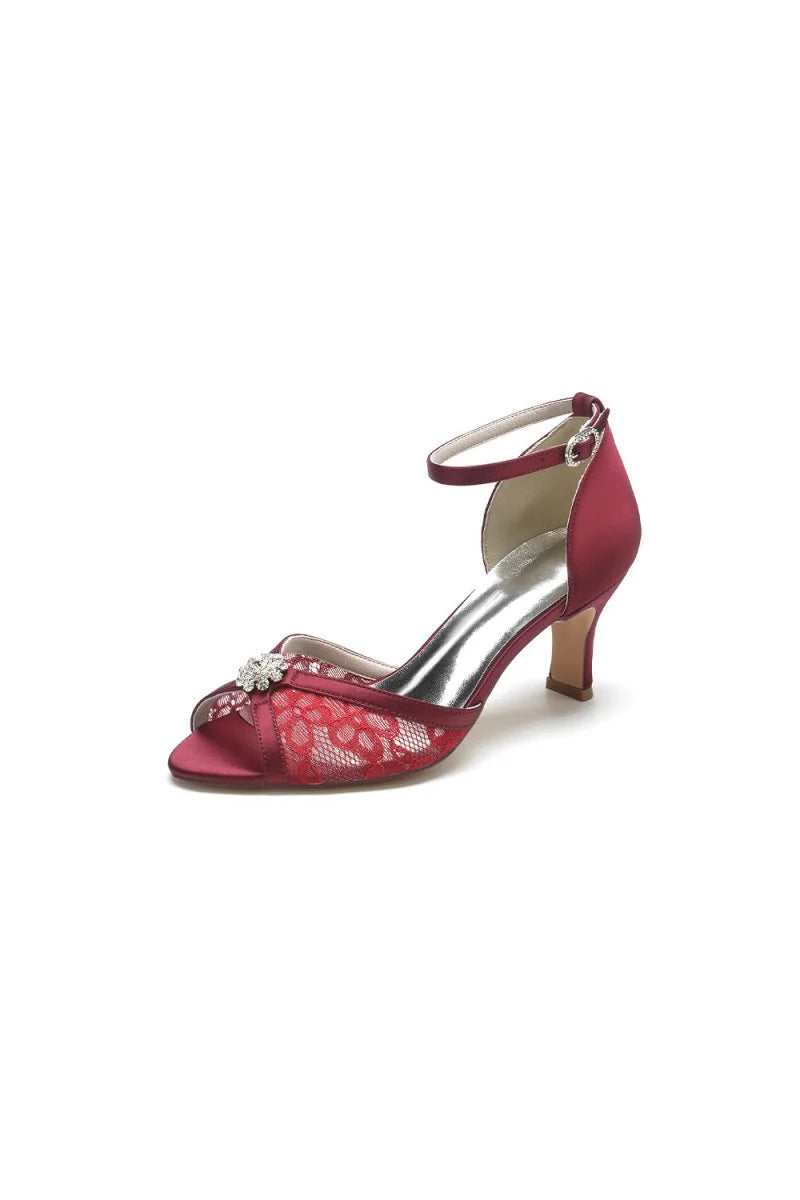 Lace Beaded Peep Toe Imitated Silk High Heels