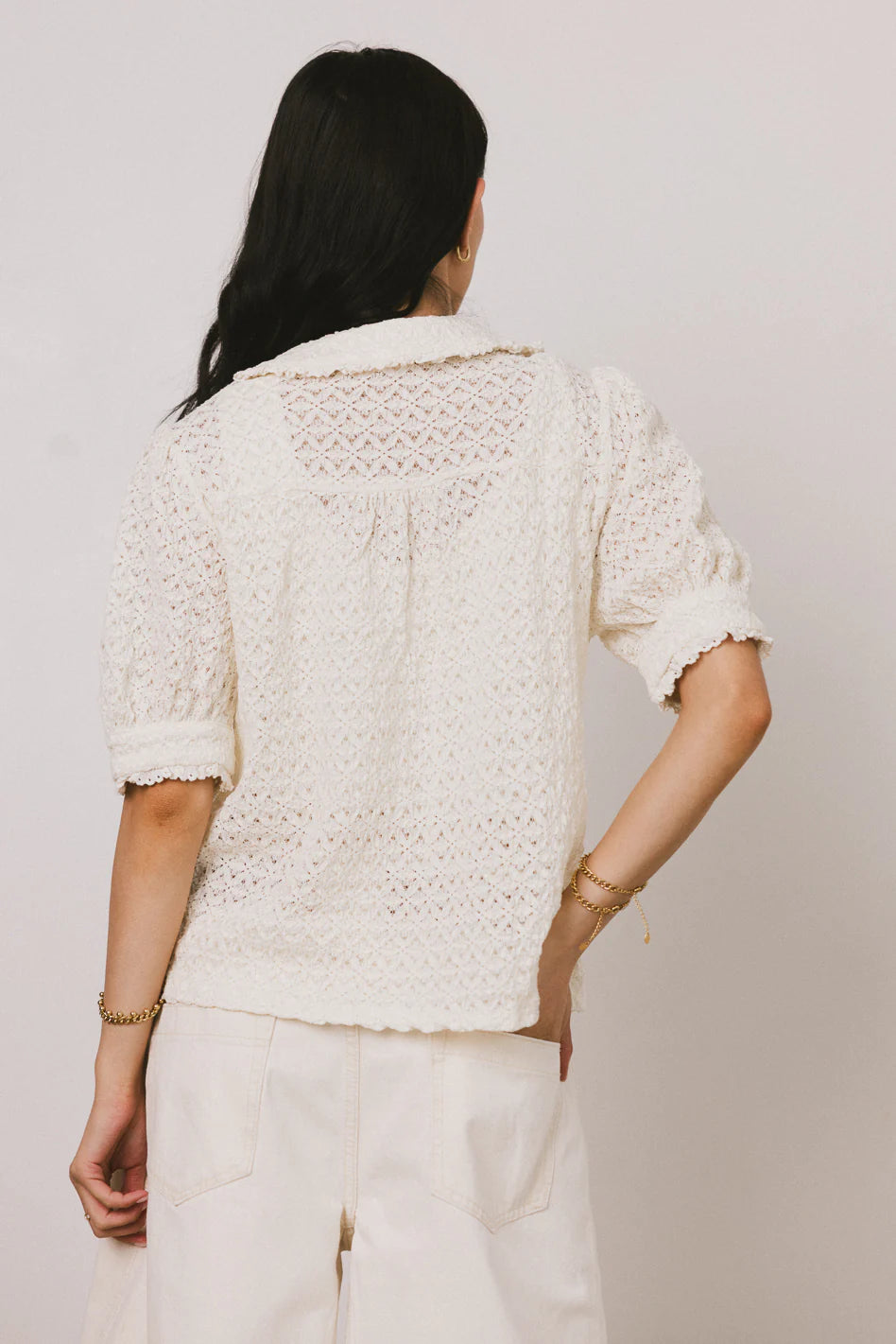 Lyla Collared Lace Top in Ivory FINAL SALE
