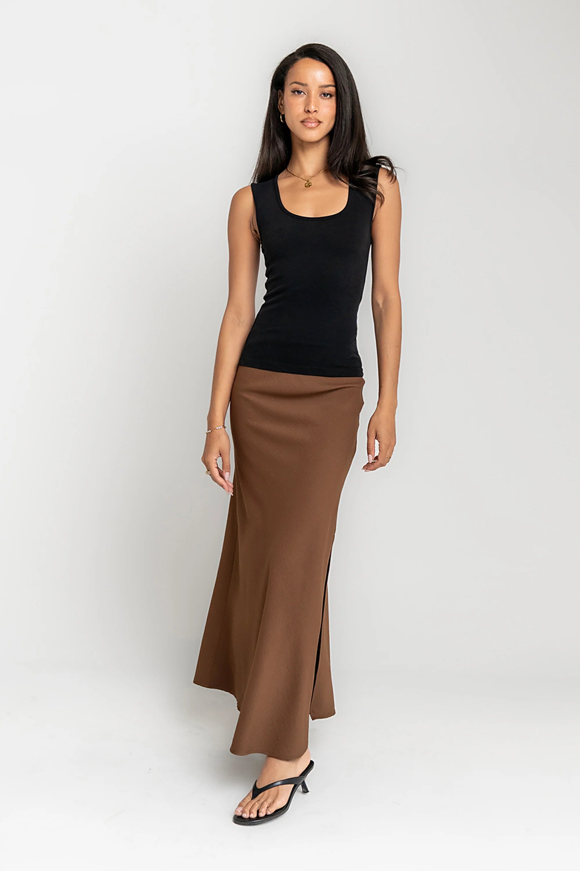 Ashlyn Textured Maxi Skirt in Brown