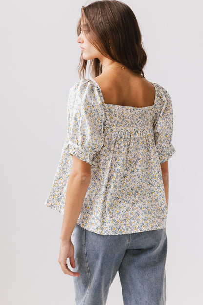 Tiffany Floral Blouse in Blue FINAL SALE