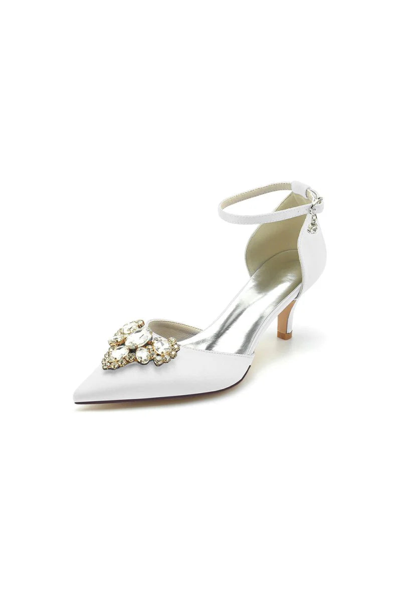 Rhinestone Pointed Toe Kitten Heels With Rhinestone