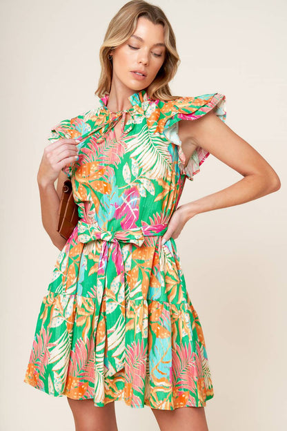 PORT OF CALL MINI DRESS GREEN MULTI