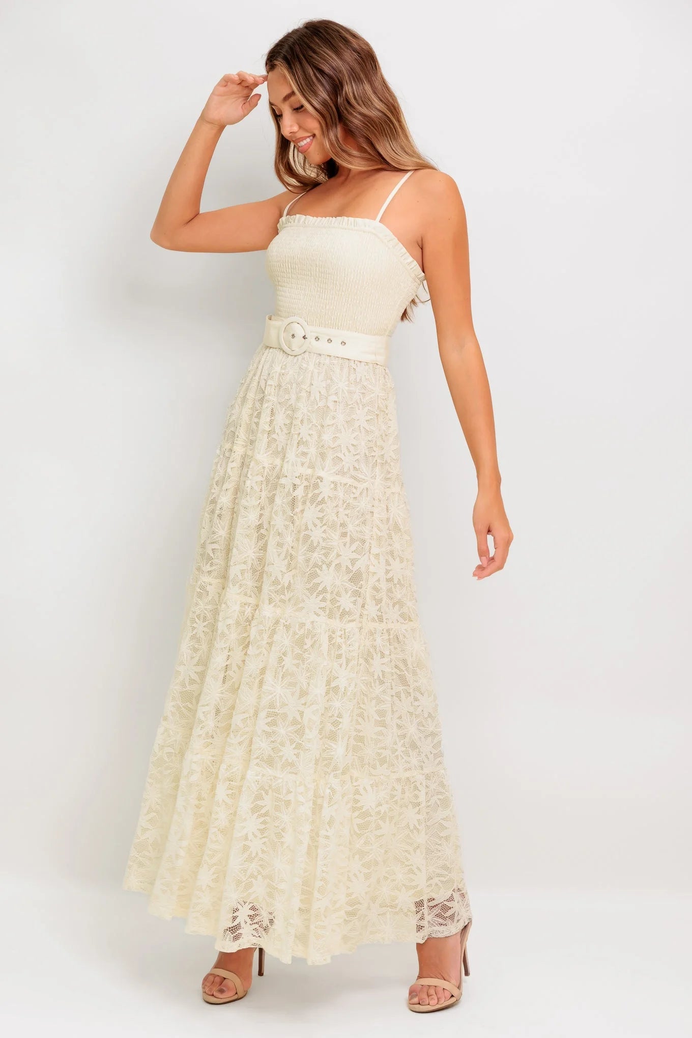 PARADISE AWAITS CREAM LACE ANKLE DRESS