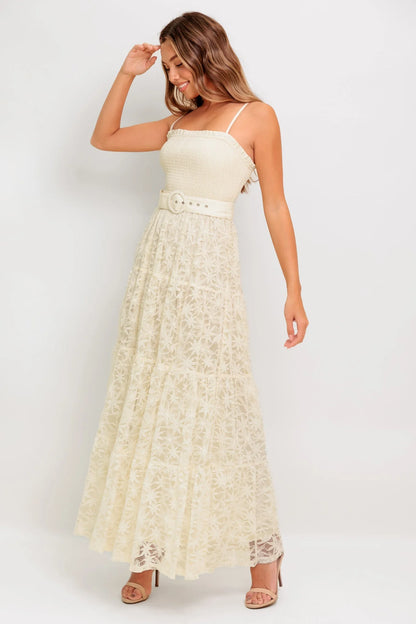 PARADISE AWAITS CREAM LACE ANKLE DRESS