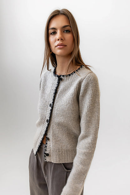 Darren Contrast Cardigan in Taupe