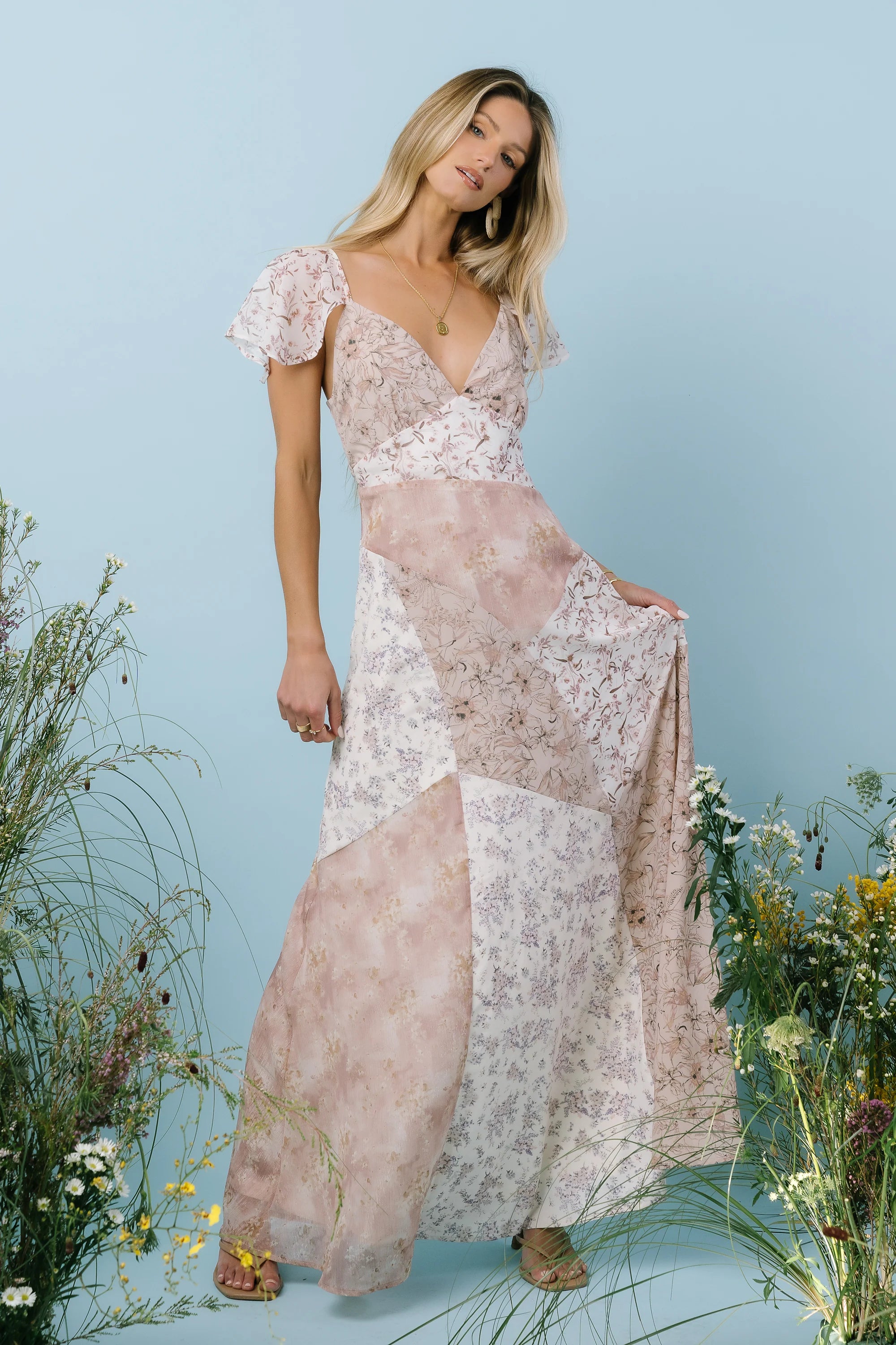 Zola Patchwork Maxi Dress in Ivory