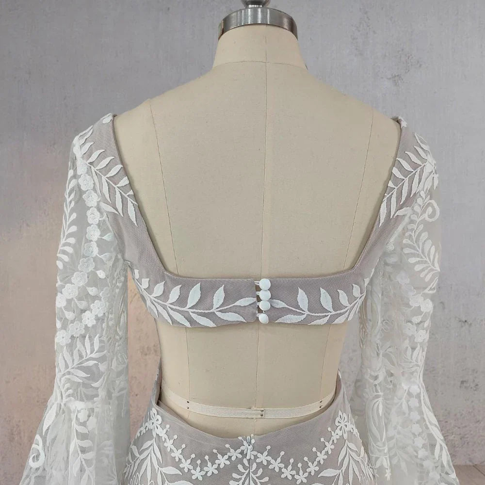 White Mermaid Enchantment Flower Prints Wedding Dress