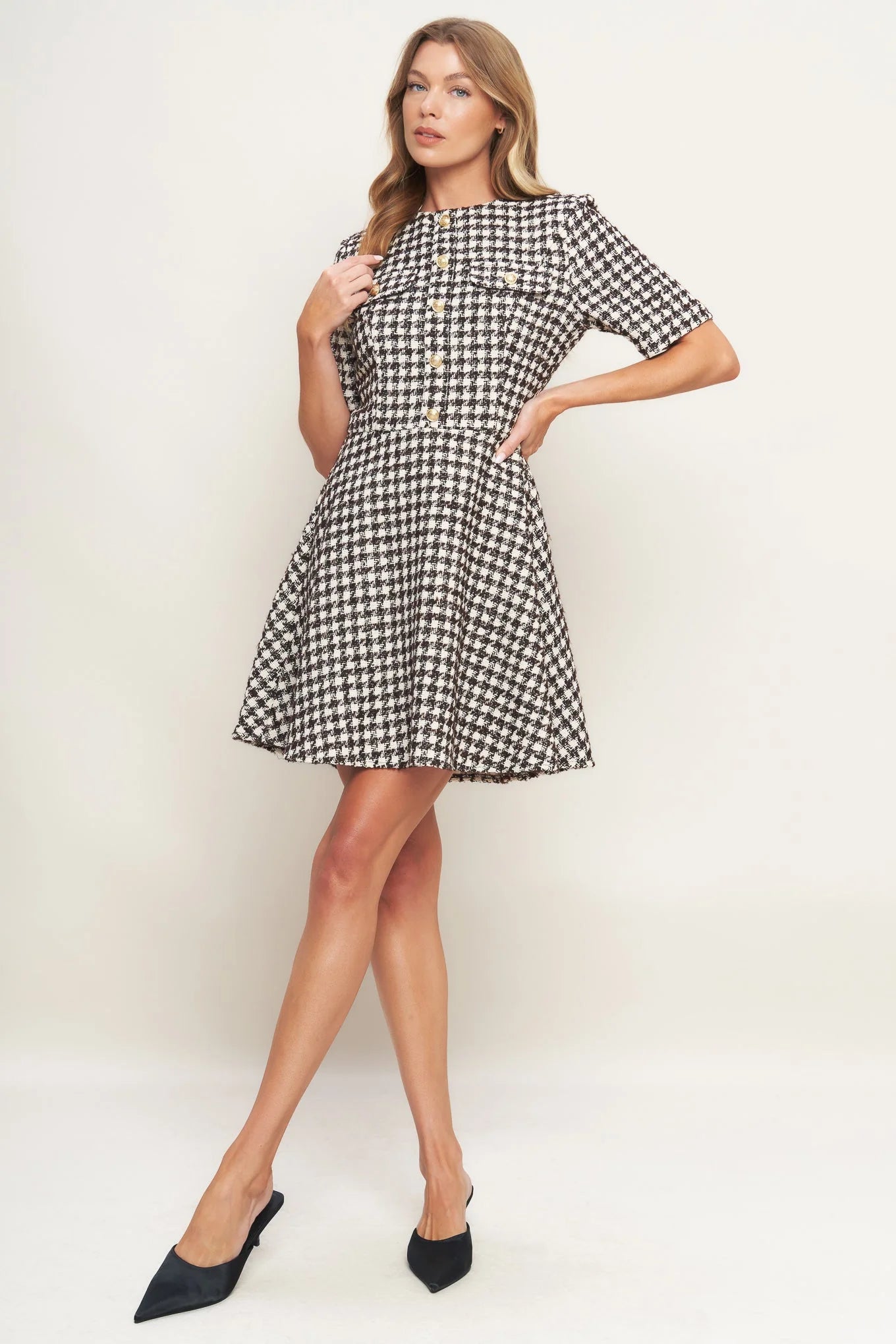ELEGANT CHECK BROWN TWEED MINI DRESS FINAL SALE