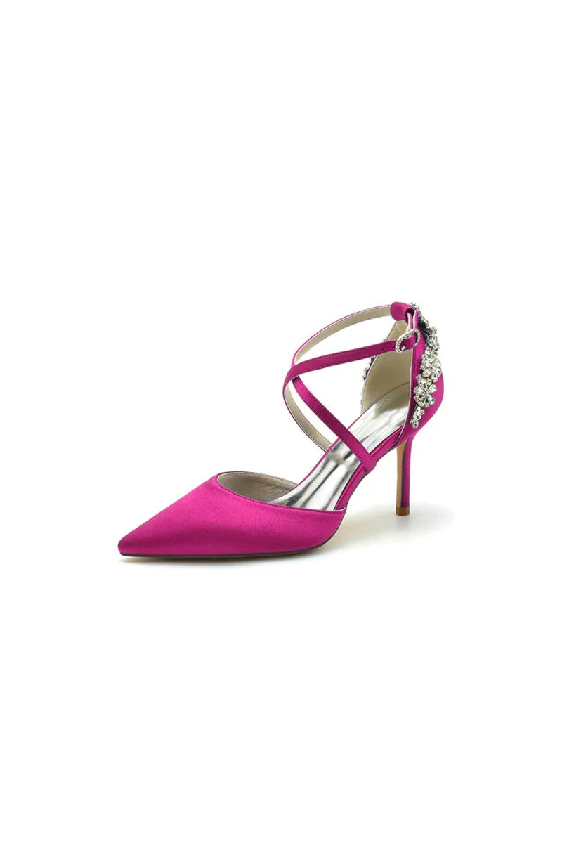 Pointed Toe Cross Strap With Rhinestones Stiletto Heels