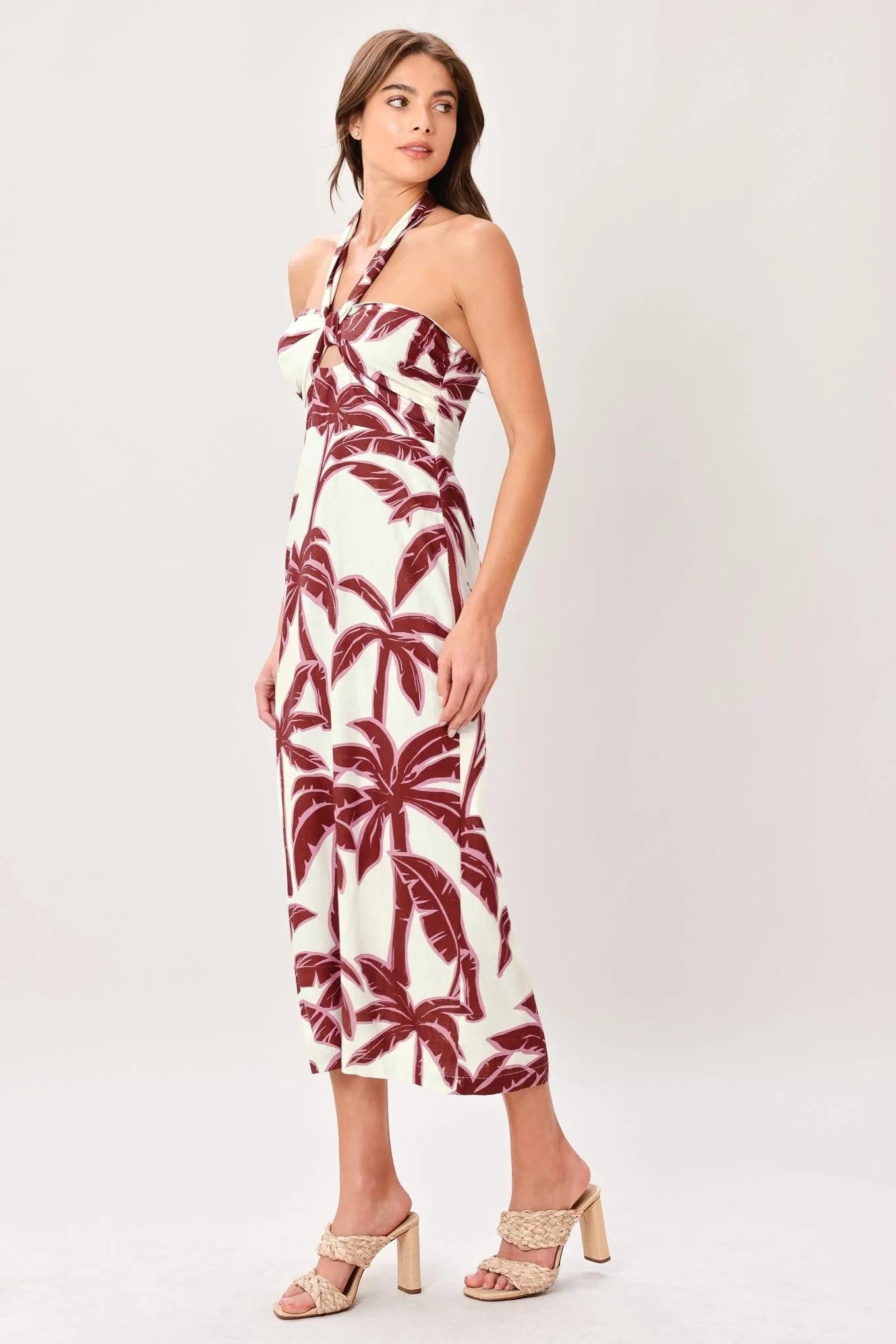 PALM SIREN TROPICAL PRINT MIDI DRESS