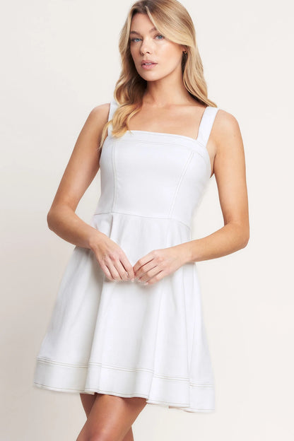 FIRST DATE FEELS WHITE TWILL MINI DRESS