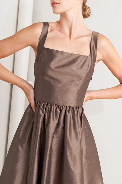 CAFÉ LUSTER BROWN MIDI DRESS
