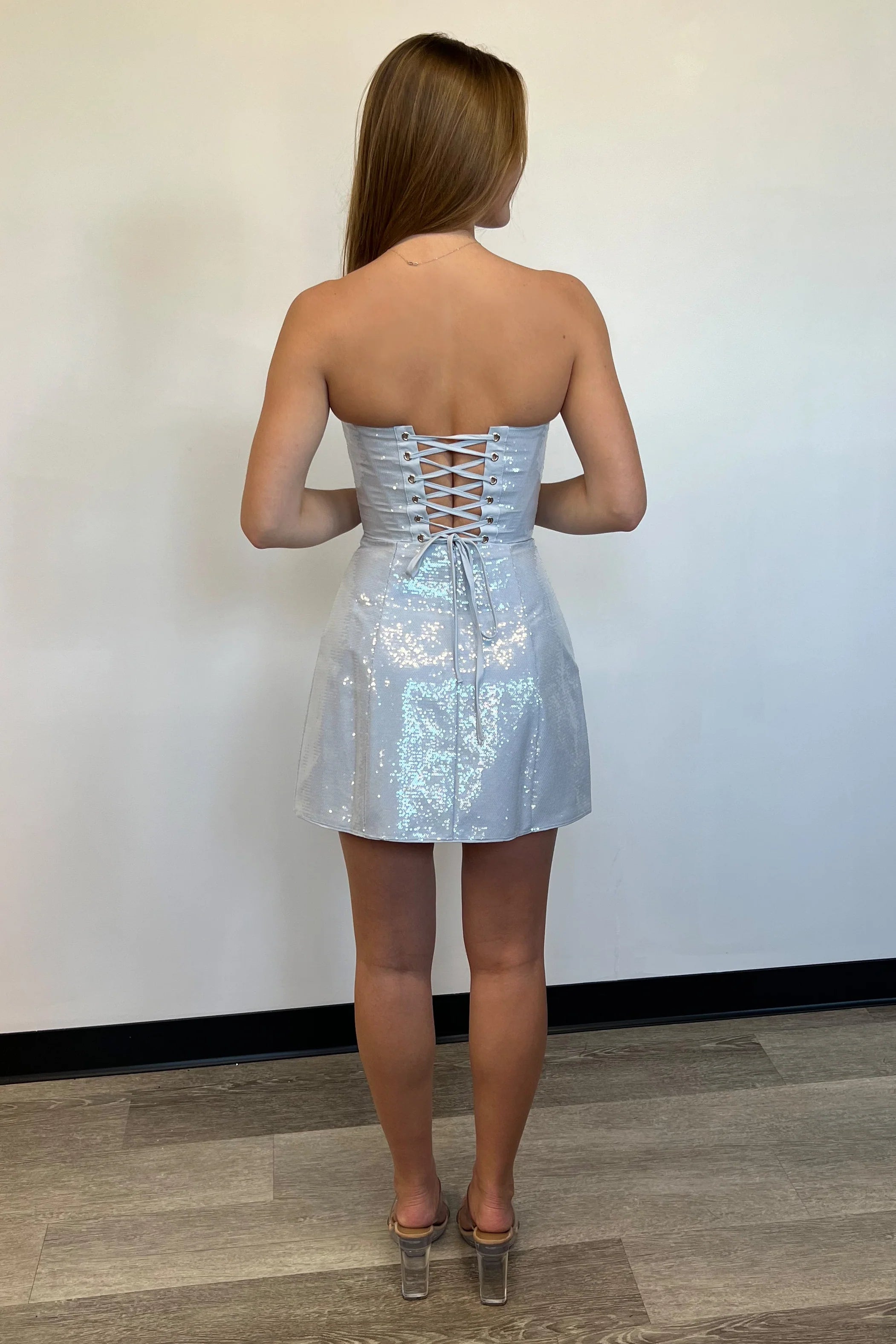 PIXIE SEQUIN MINI DRESS ICE BLUE