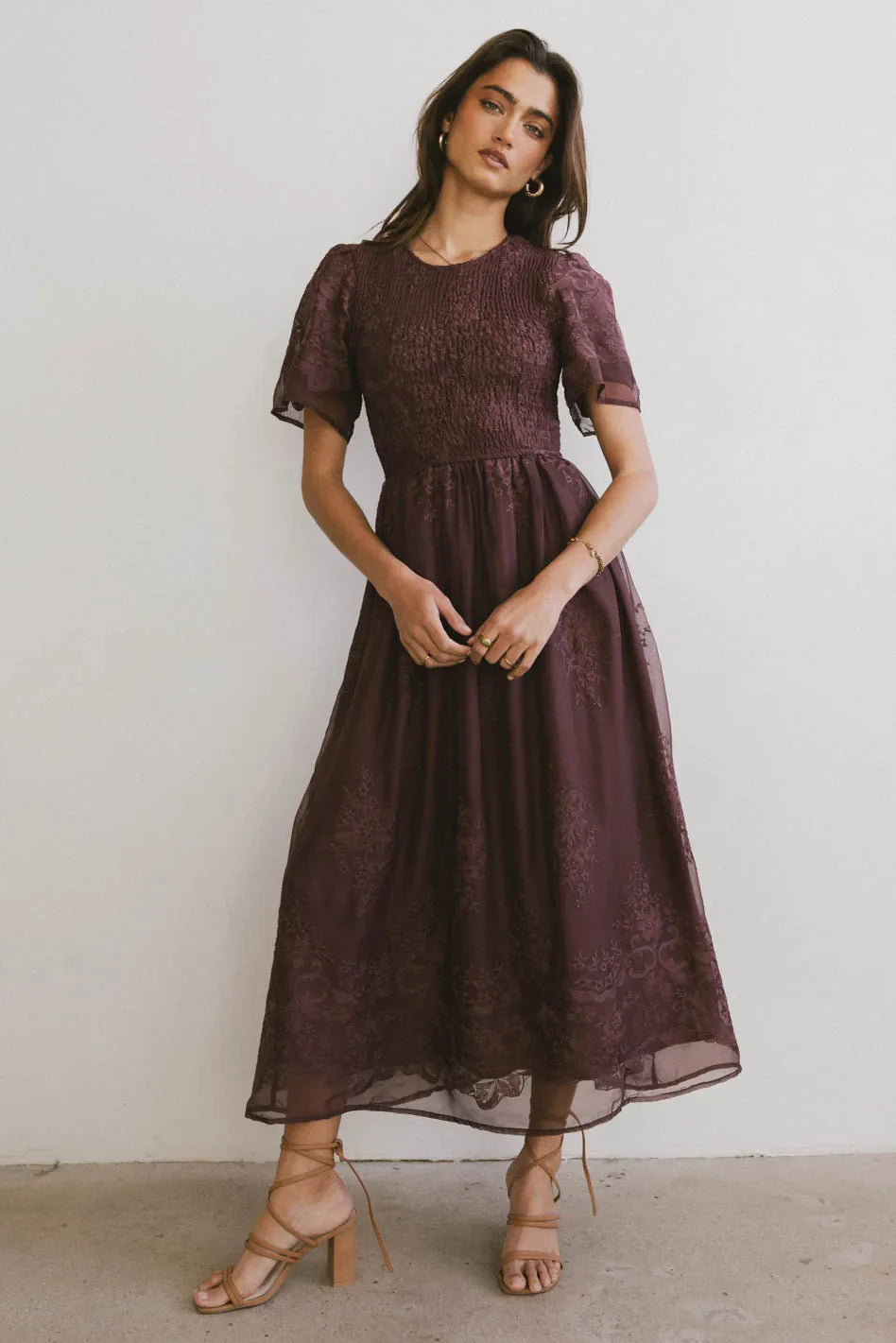 Alora Embroidered Dress in Maroon FINAL SALE