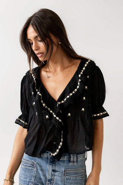 Suzie Embroidered Blouse in Black FINAL SALE