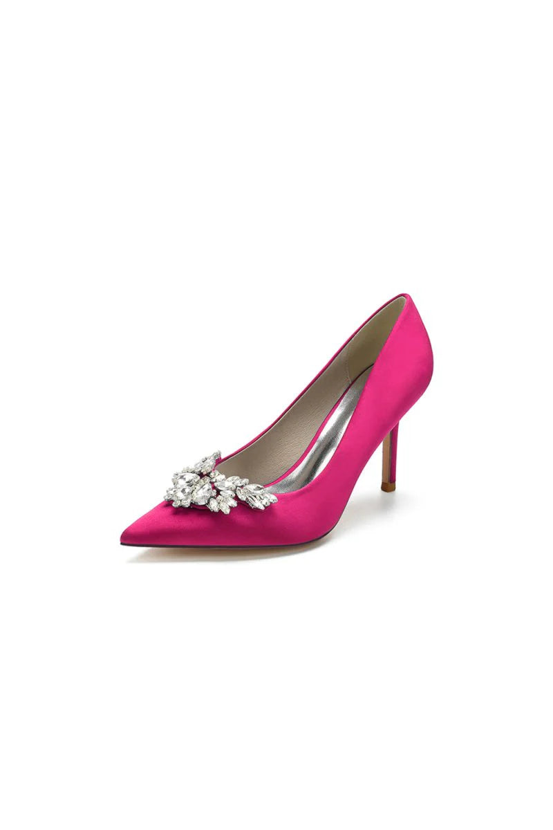 Party Pointed Toe Crystal Satin High Heels