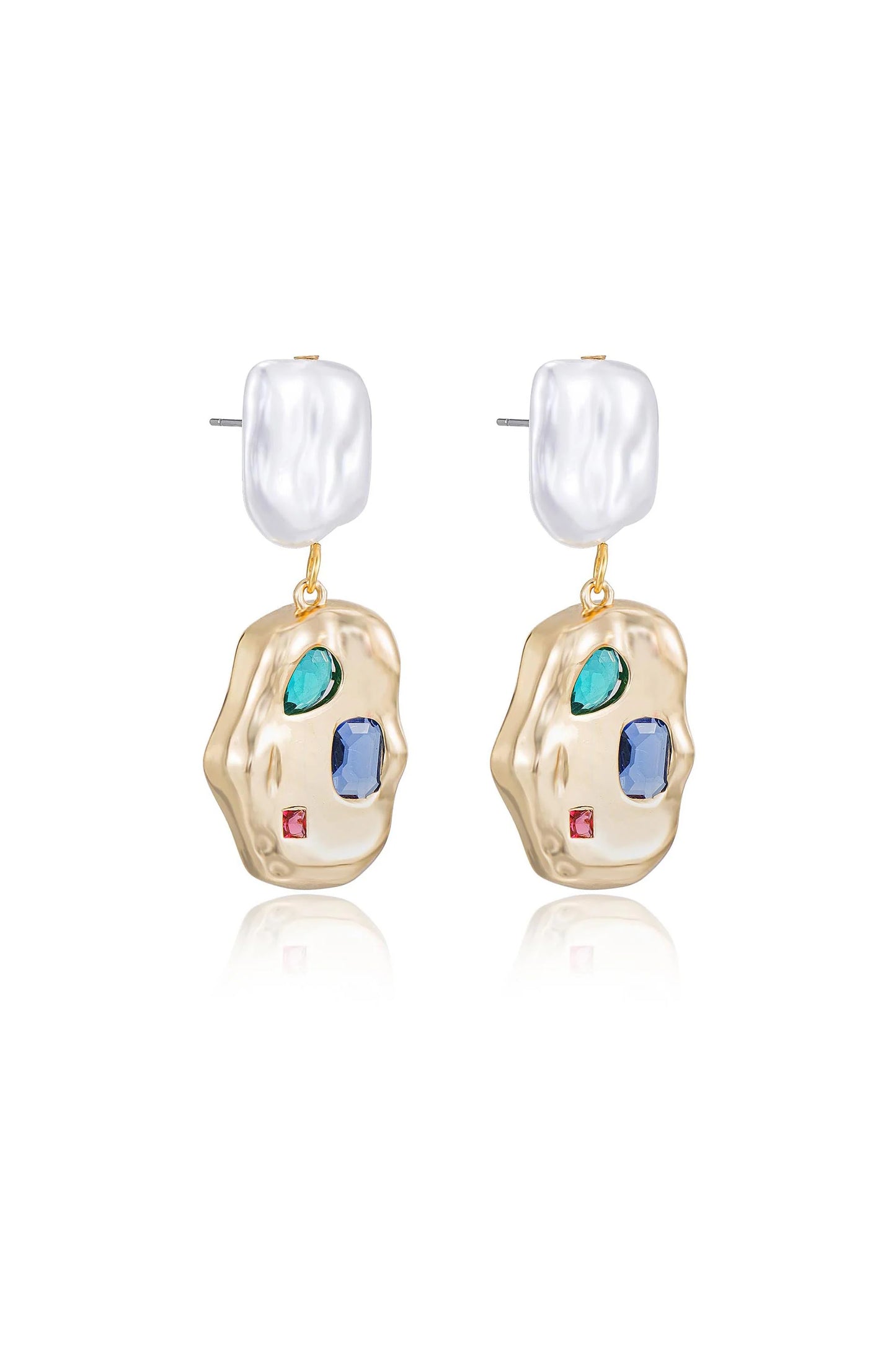 Rainbow Crystal Nugget Pearl Earrings