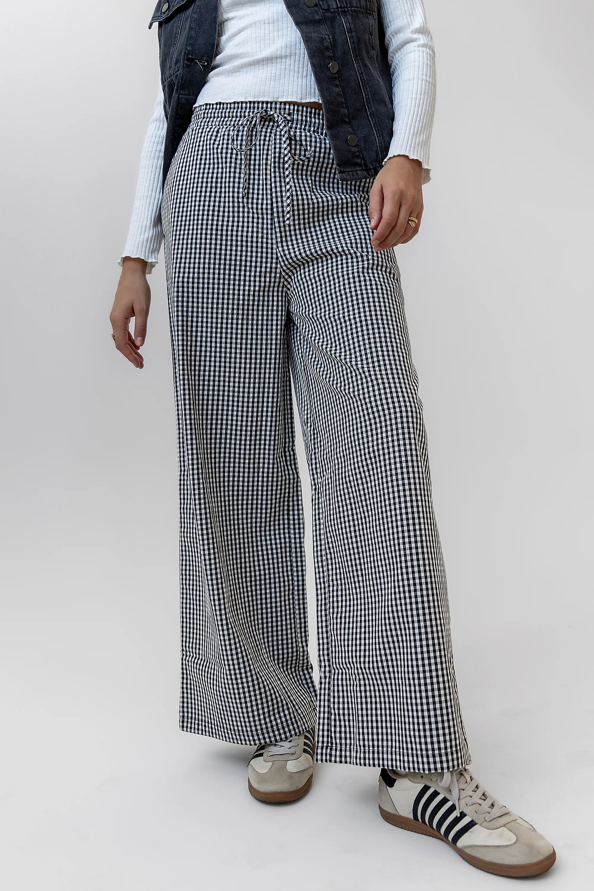 Ada Gingham Wide Leg Pants in Black FINAL SALE