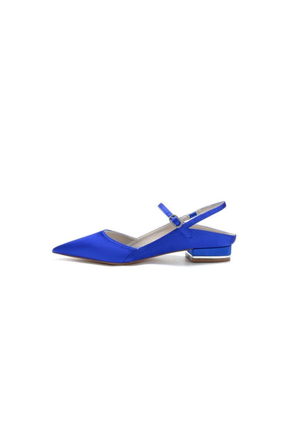 Satin Pointed Toe Buckle Kitten Heels